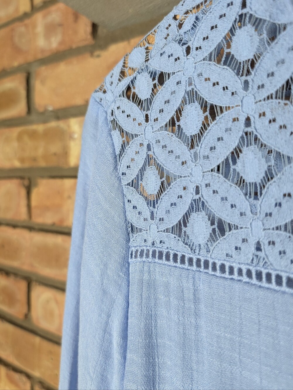 Ivy Ridge Light Blue Lace Button-Front Blouse - Picture 5 of 9
